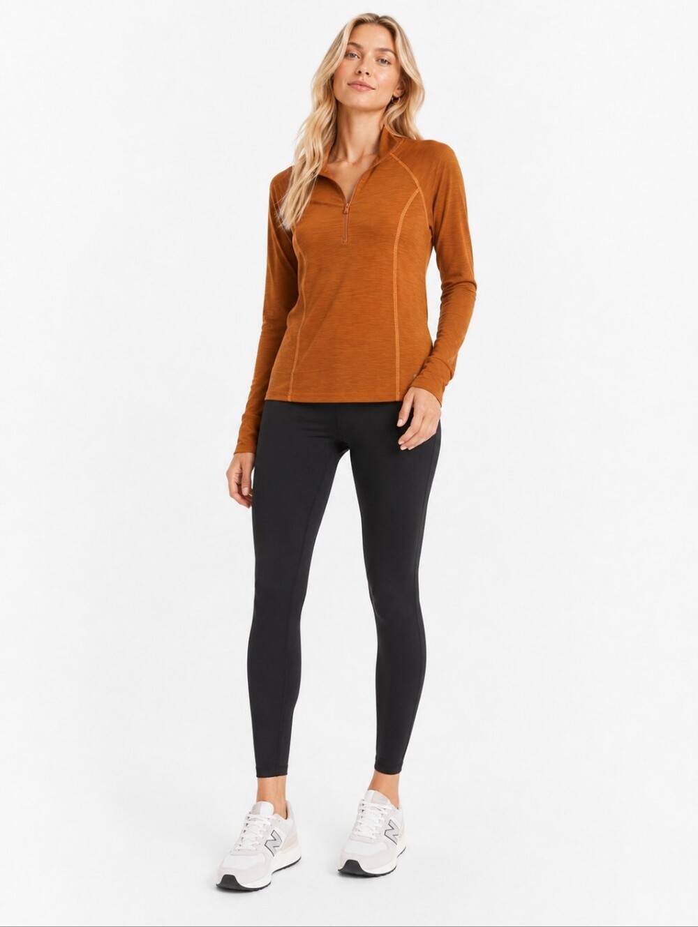 Beyond Yoga Size M Women's Long-Sleeve Quarter-Zip Top in Rust